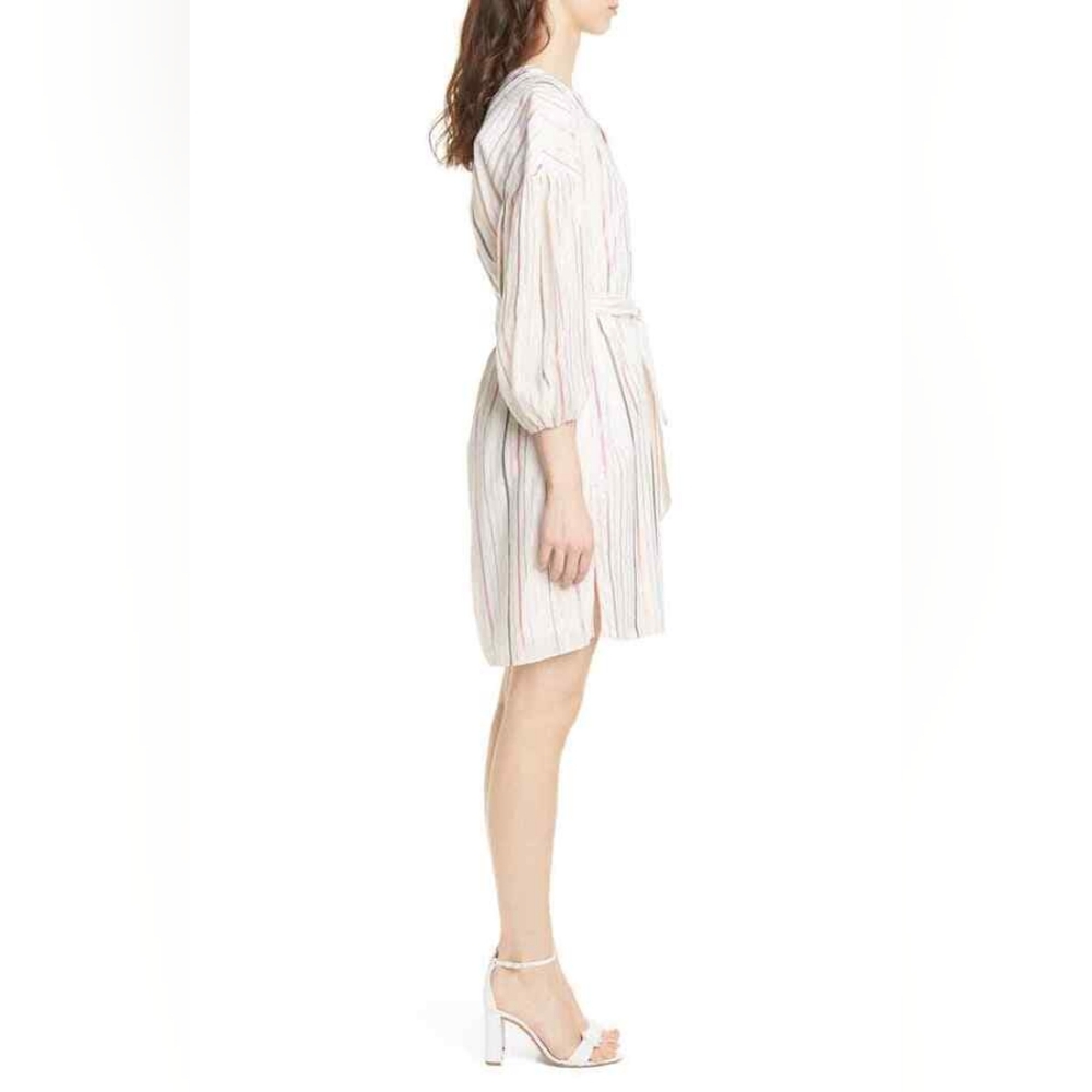 New JOIE "SEMRA" PORCELAIN METALLIC STRIPED BELTED TUNIC DRESS SIZE MED - Picture 3 of 14